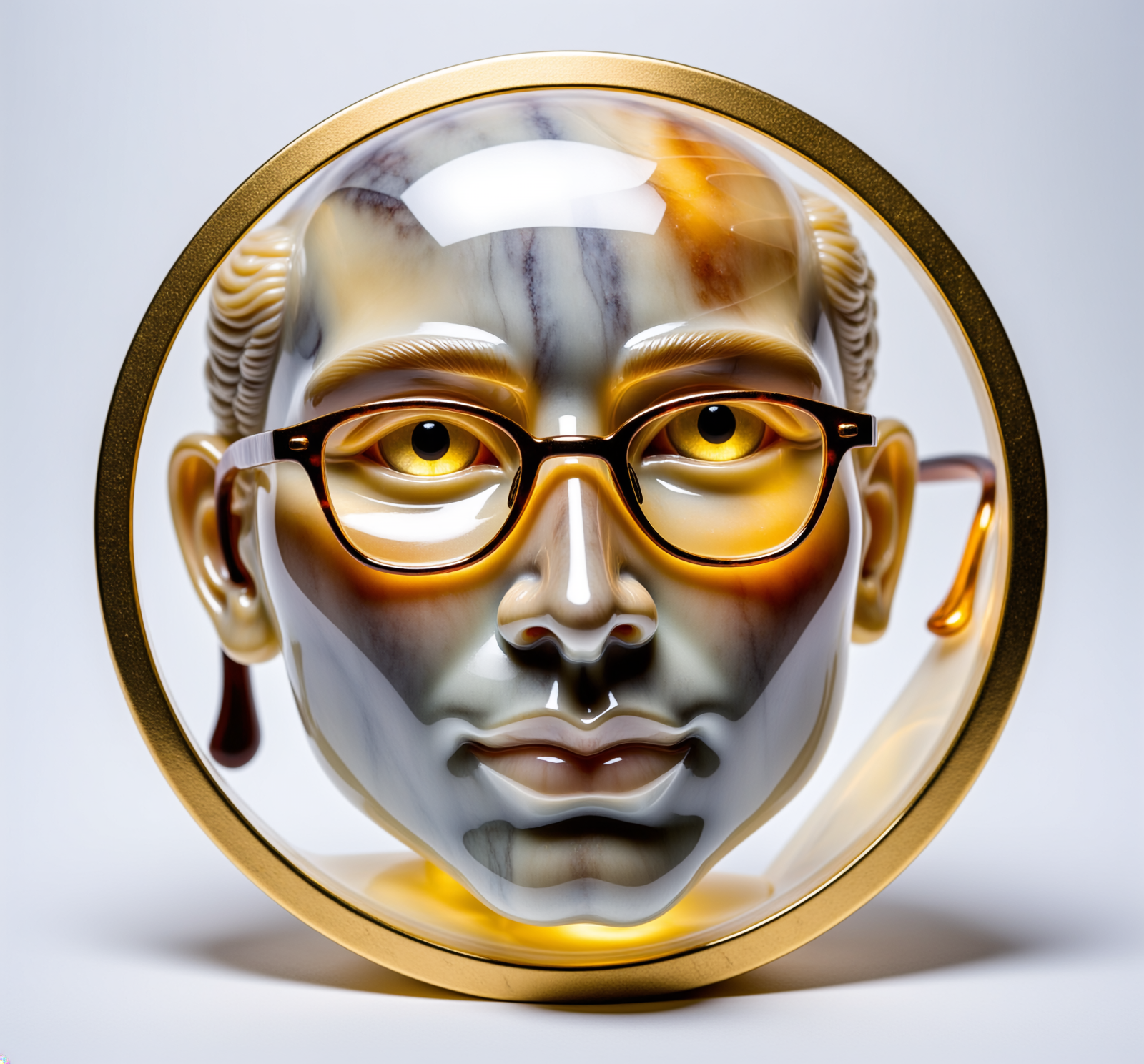 Firefly_cut and polished resin sculpture of THE FACE, with glasses, caustic light 634131